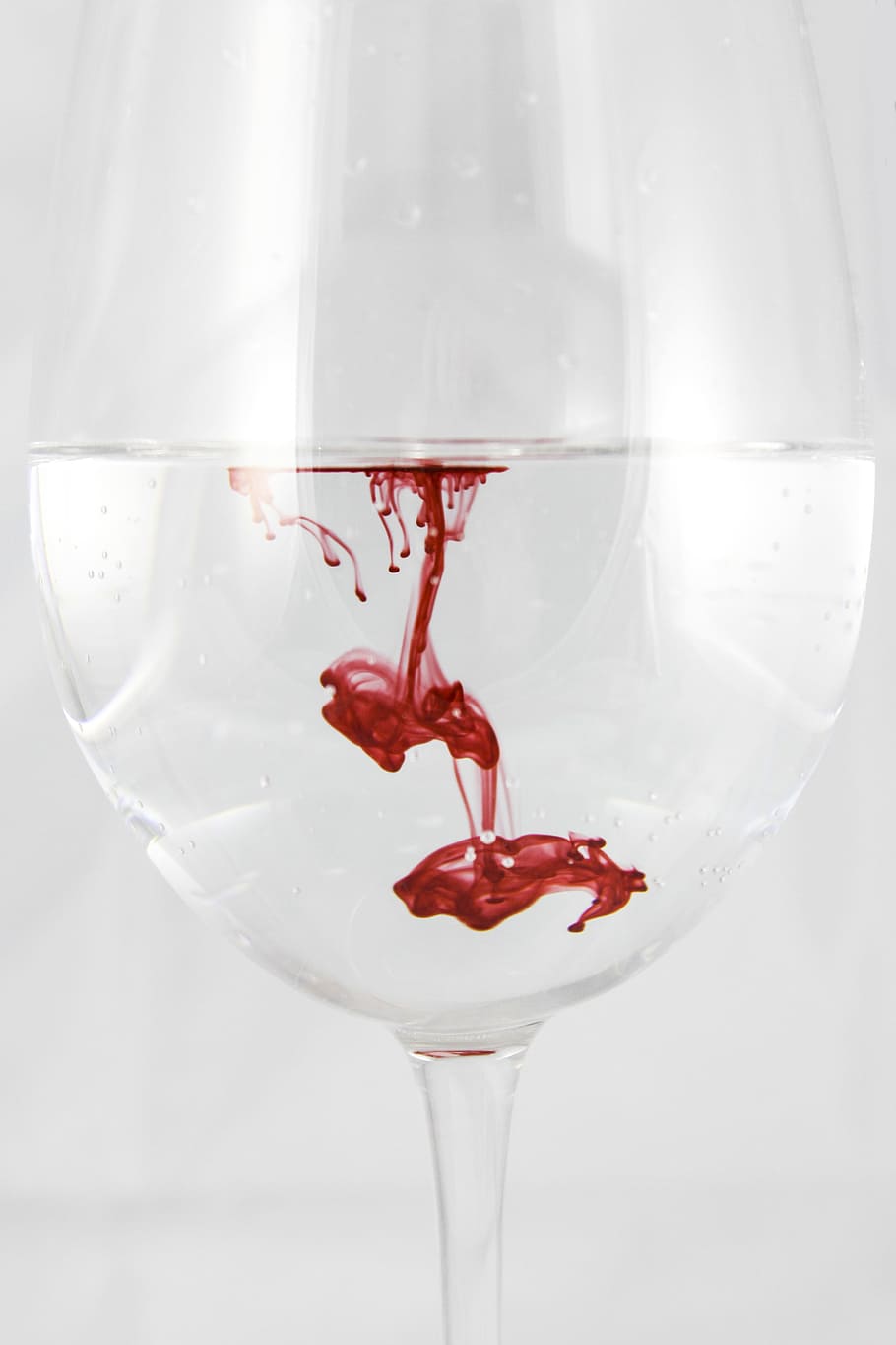 white, water, blood drip, water goblet, stemmed, wine glass, a glass of, color, ink, blood