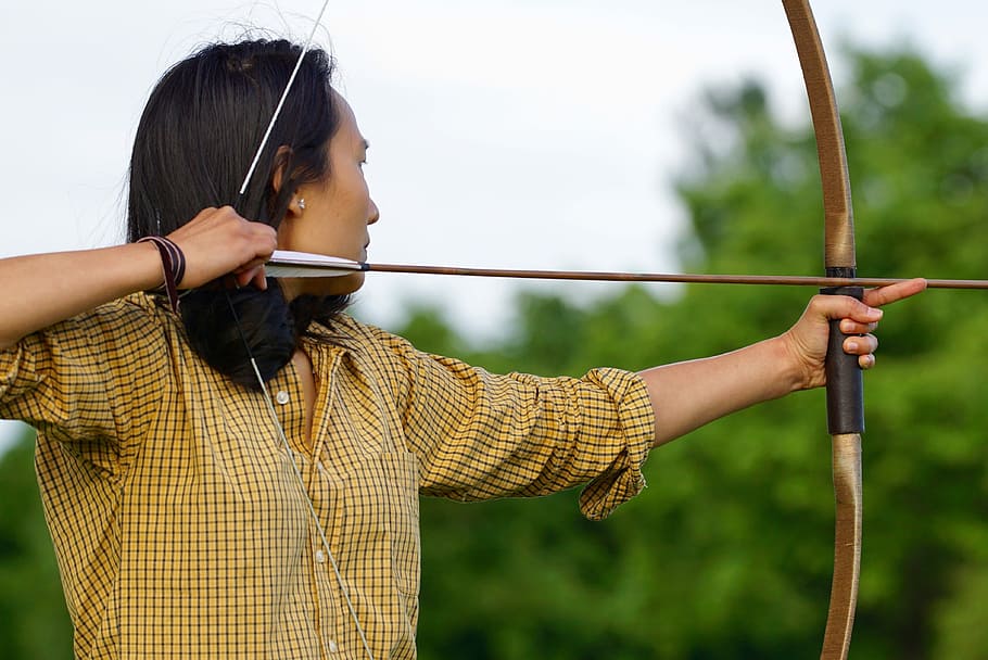 back, bow, Archer, Drawing, hunter, practice, public domain, archery, archery Bow, outdoors