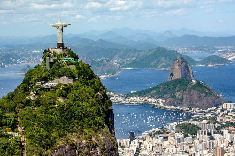 brazil, rio, landscape, christ, redeemer, corcovado, wave, mountain, tourism, bay