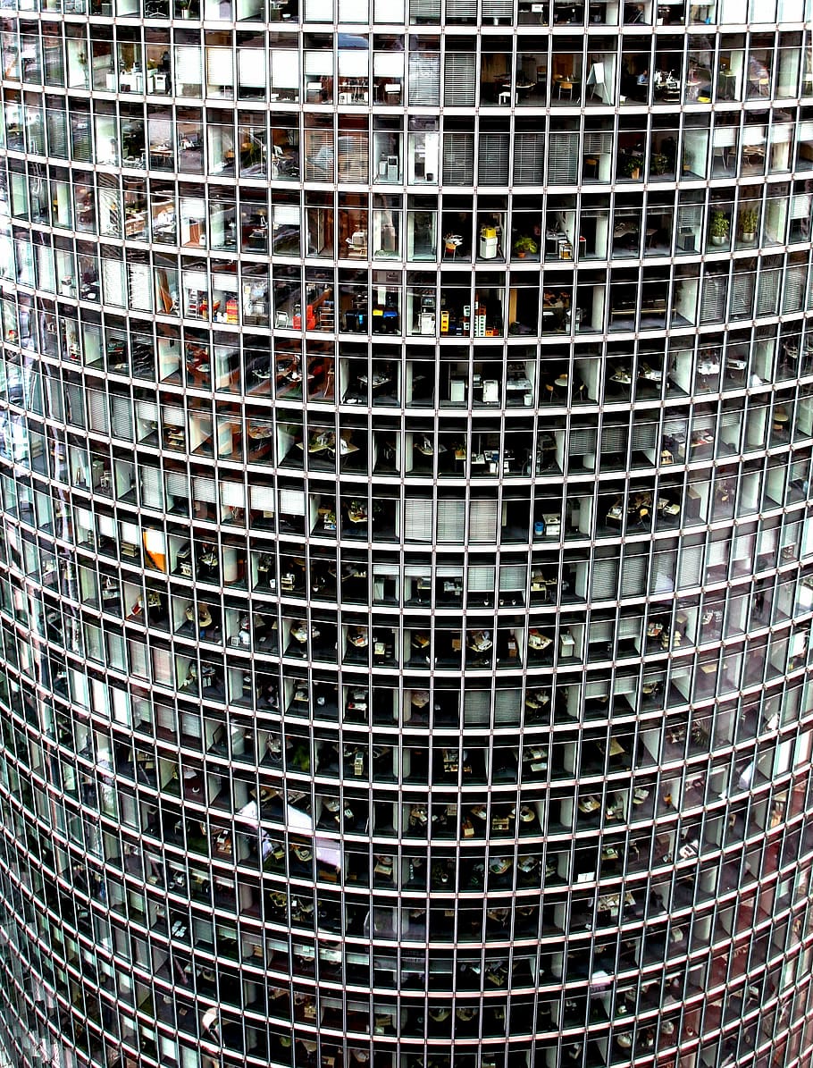 gray, framed, glass building, skyscraper, glass facade, offices, berlin, company headquarters, company, deutsche bahn corporate central