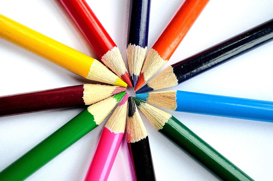 gambar, berisi, lingkaran, pensil warna, krayon, cat, pensil, menggambar, sekolah, seni