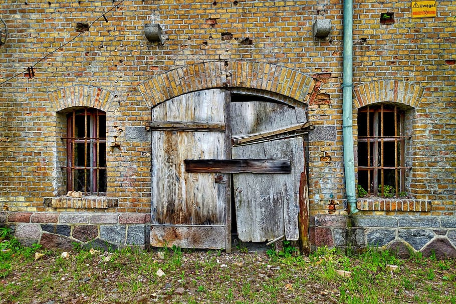 Door, Ruin, Barn, Entrance, Abandoned, brick, broken, facade, damaged, old