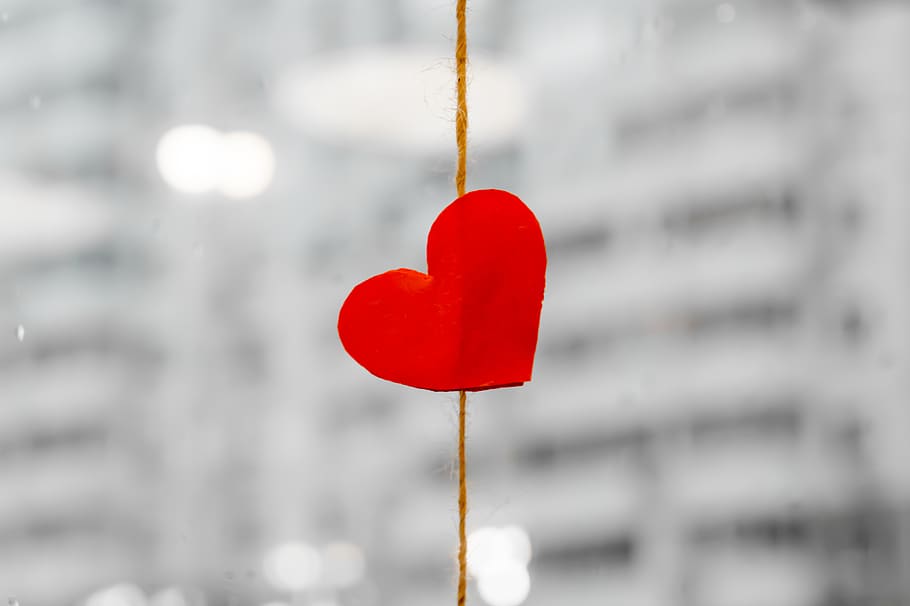 corazón, rojo, San Valentín, símbolo, decoración, en forma de corazón, papel, cuerda, diseño, corazón de amor