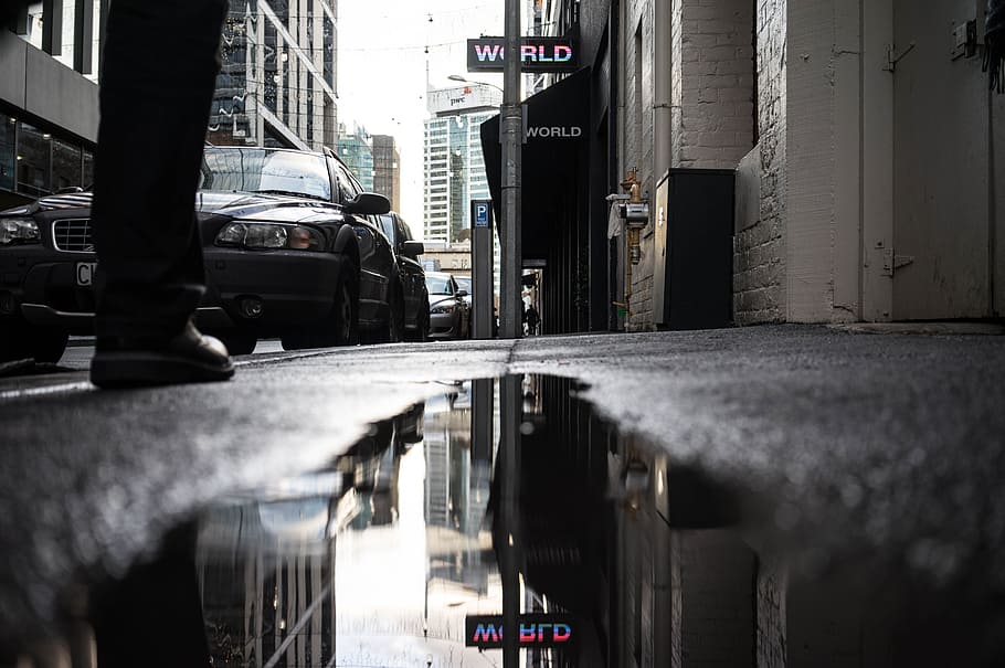 photography, body, water, reflection, puddle, rain, road, wet, nature, weather