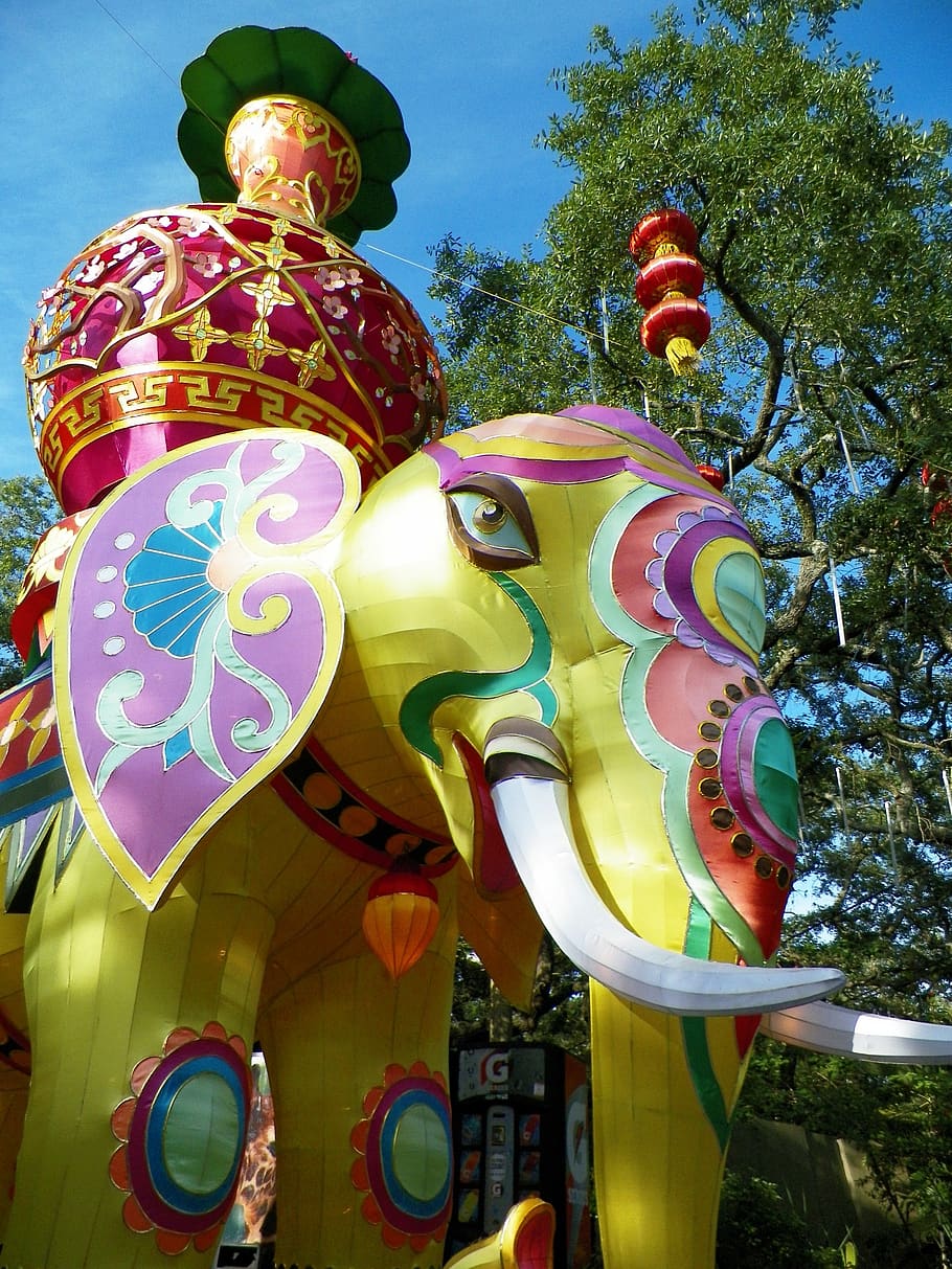 elephants, chinese lantern festival, asian, celebration, china, chinese, colorful, culture, decor, decoration