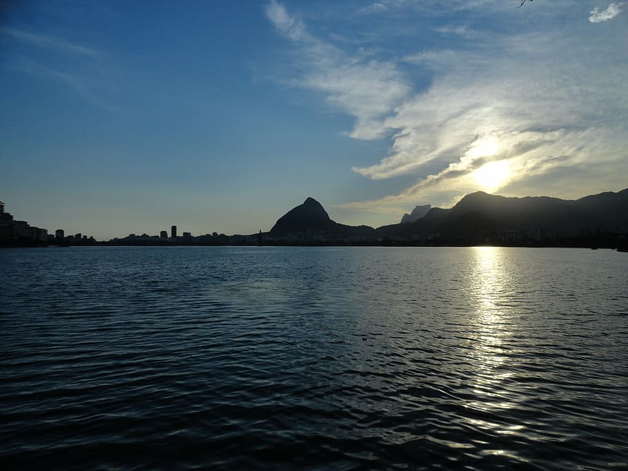 rio de janeiro, pond, lagoa rodrigo de freitas, brazil, sky, water, waterfront, scenics - nature, beauty in nature, tranquil scene