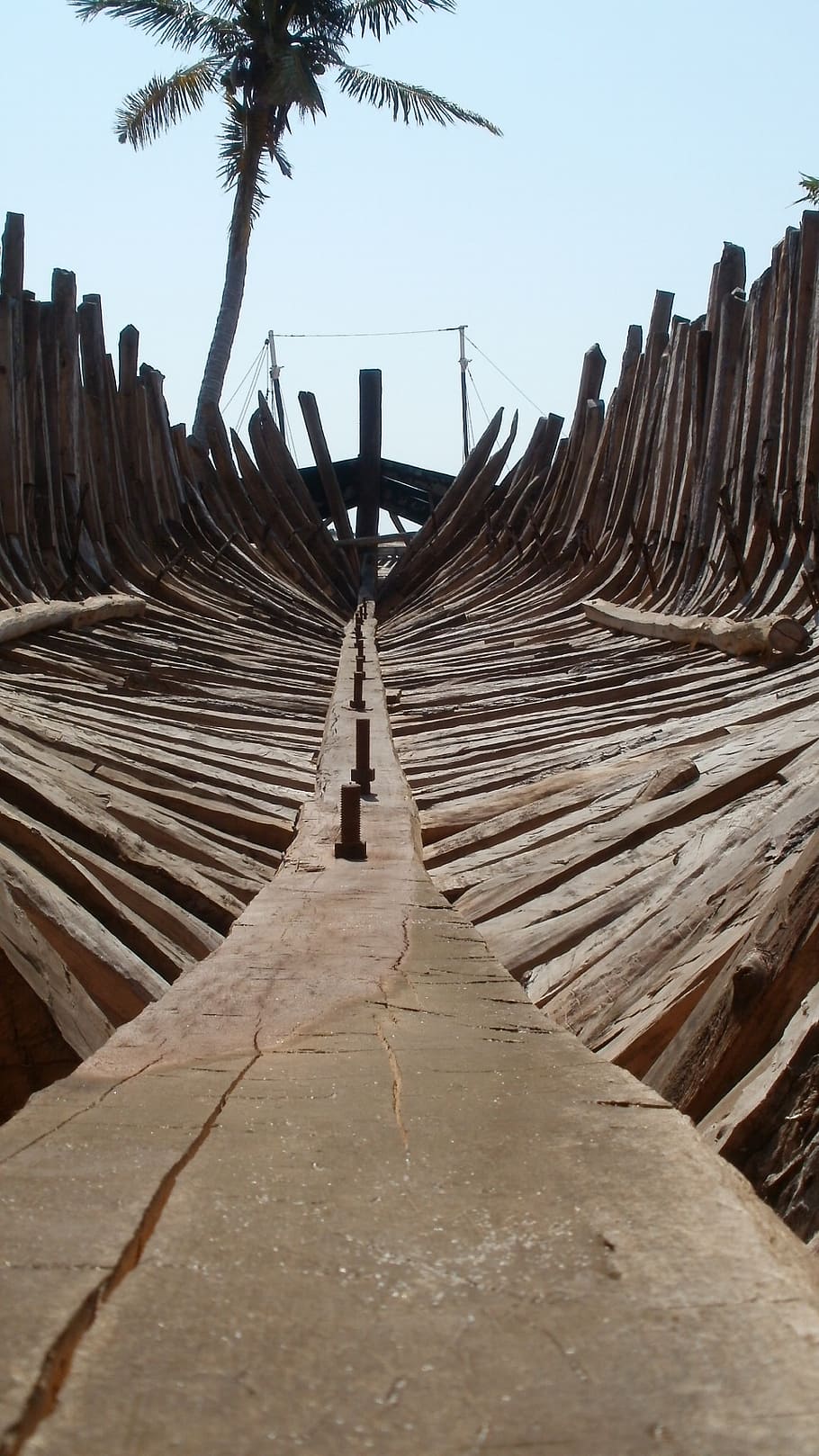 dhow building, belo sea, madagascar, wood, old, carcass, sky, direction, architecture, the way forward