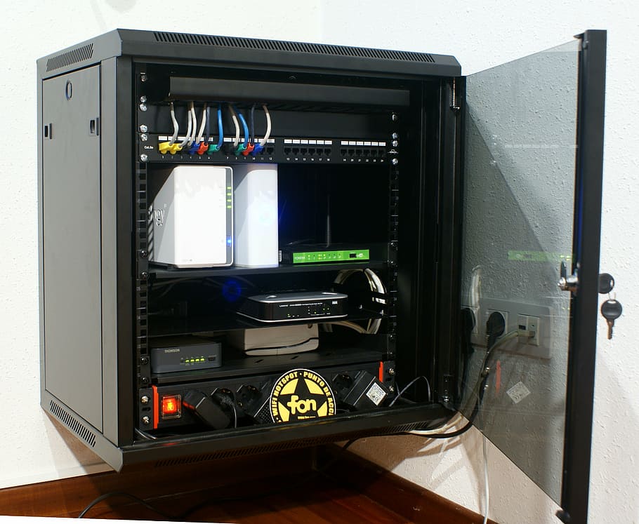 rack cabinet, computing, router, hard drive, technology, security, equipment, sunlight, communication, connection