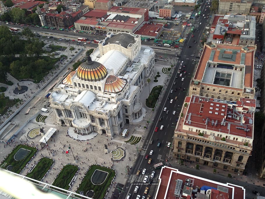 bird, eye view, buildings, mexico, district, federal, palace, fine arts, architecture, built structure