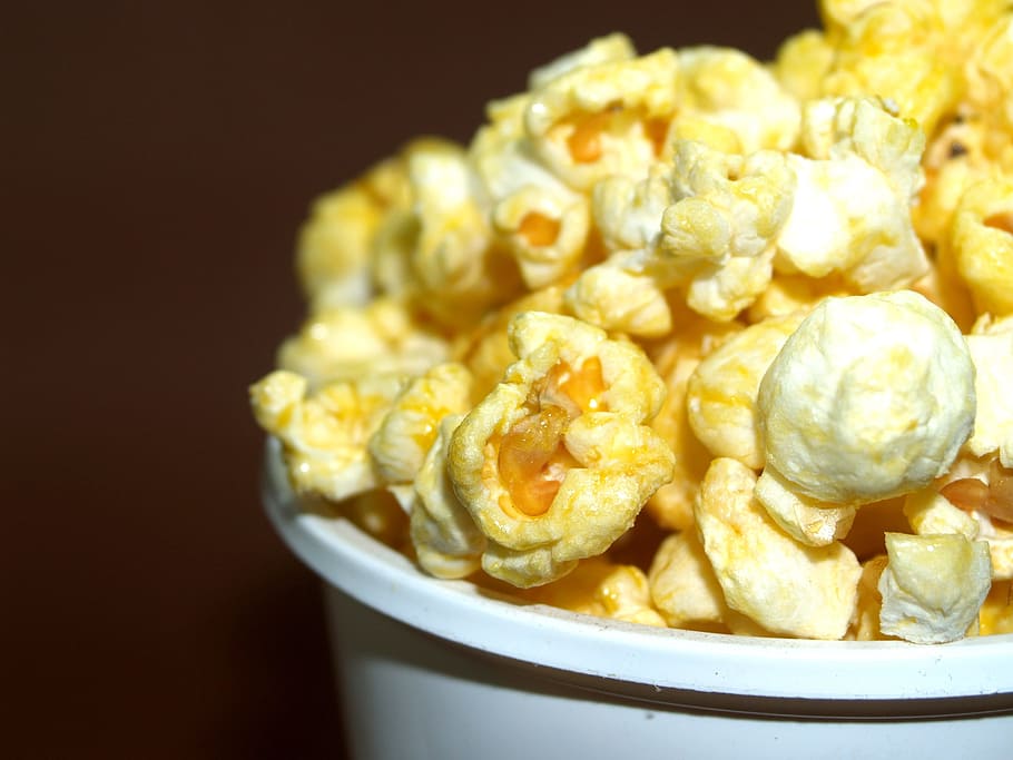 popcorn, putih, ember, foto close-up, jagung, pop, kotak, bioskop, tas, latar belakang