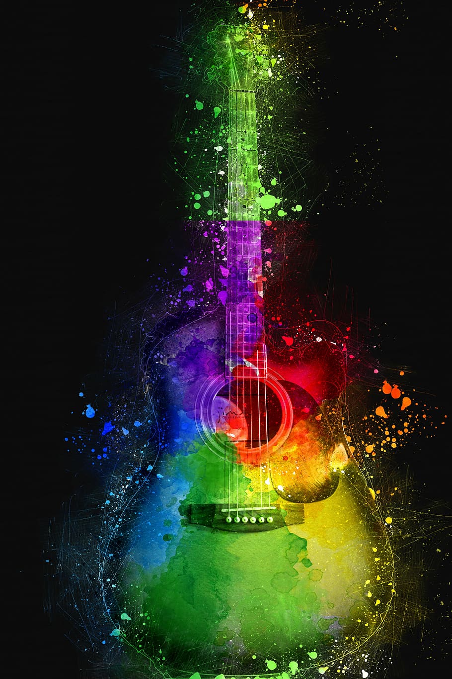 papel tapiz de guitarra multicolor, soltero, cortado, guitarra acústica, guitarra, instrumento musical, música, instrumento, sonido, cuerda