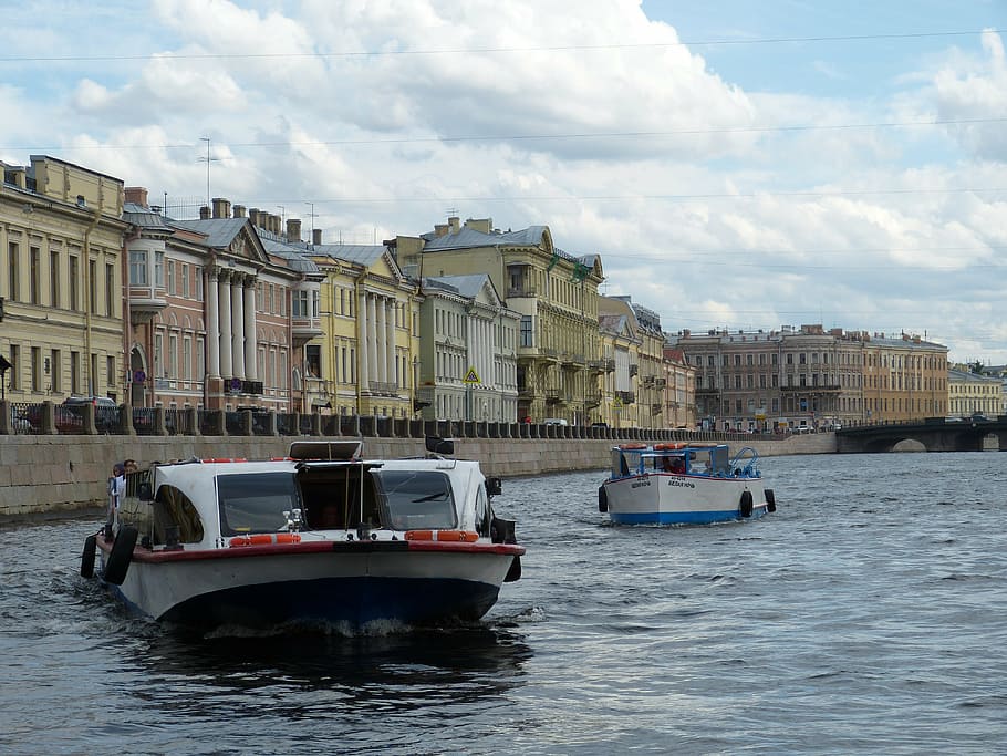 sankt petersburg, russia, st petersburg, tourism, historically, channel, ship, old town, building, facade