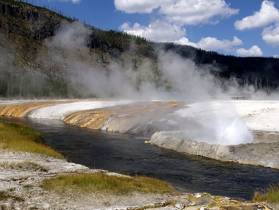 Yellowstone National Park, Wyoming, Usa, landscape, scenery, tourist attraction, erosion, river, steaming, geyser