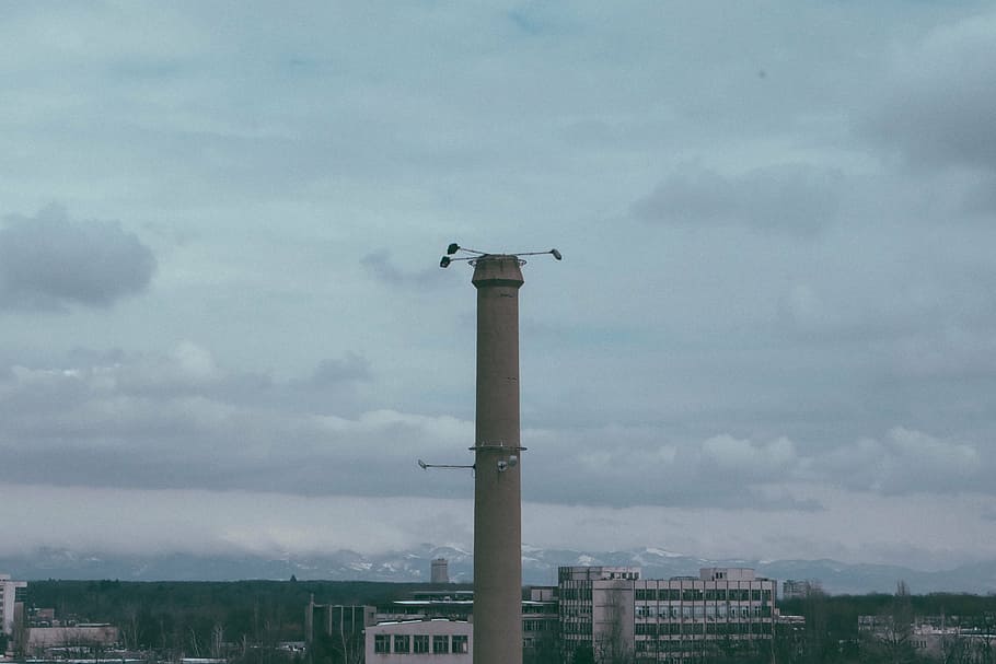 aéreo, fotografía, gris, torre, foto, nubes, industrial, cielo, ciudad, edificios