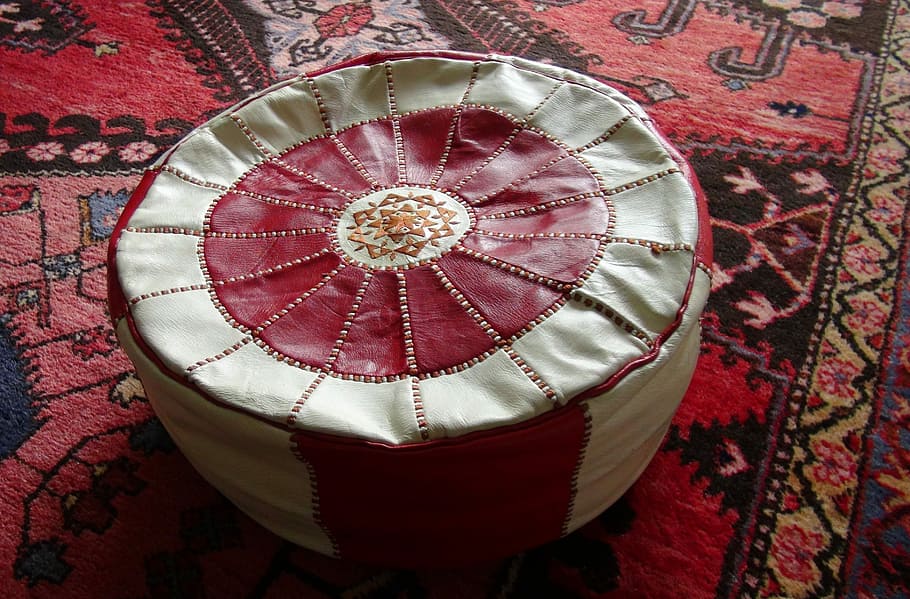 Oriental, Pouf, Ottoman, Rug, Arabic, floor, hassock, interior, leather, red