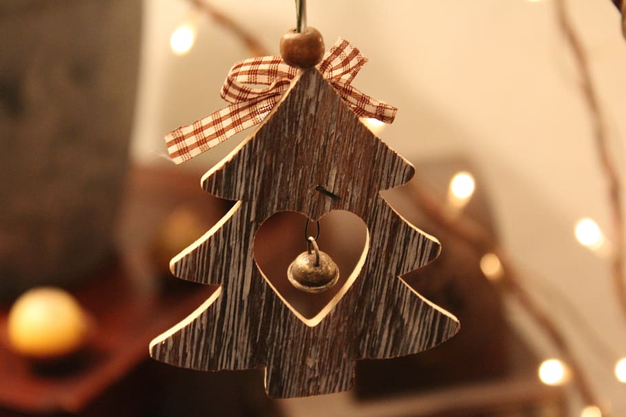 brown, wooden, christmas tree cutout, hanging, ornament, christmas tree, cutout, christmas, decoration, cultures