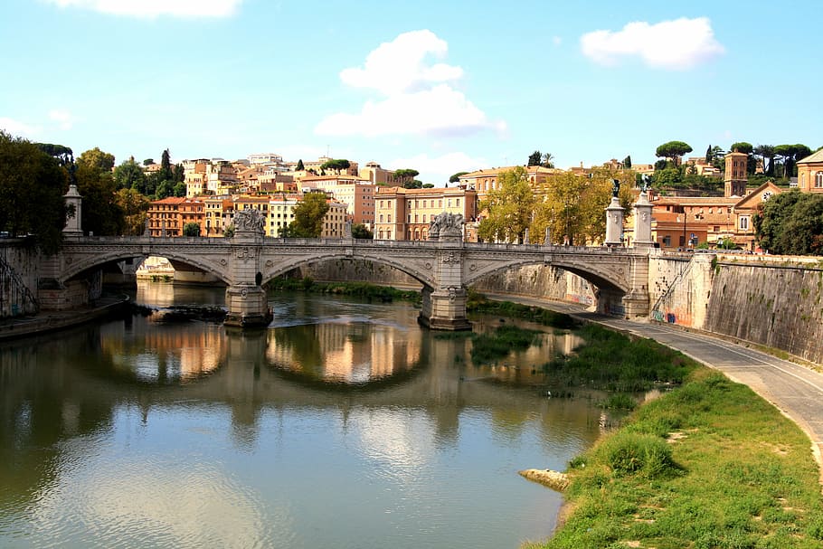 puente, pintoresco, río, agua, roma, ciudad, romántico, banco, espejo, puente - Estructura hecha por el hombre
