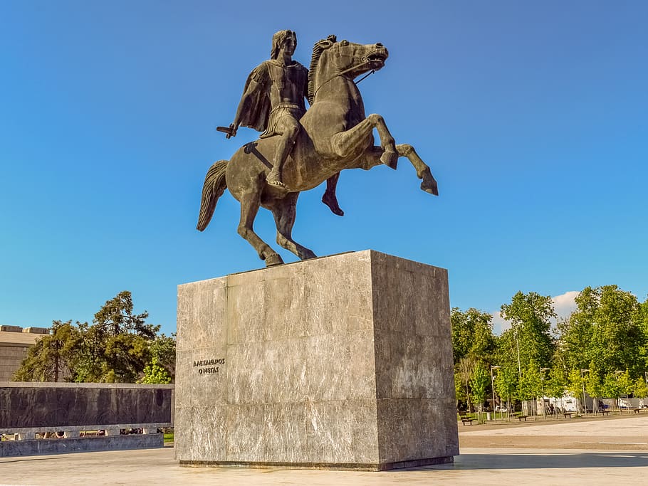 greece, thessaloniki, alexander the great, emperor, sculpture, macedonia, monument, history, sightseeing, art and craft