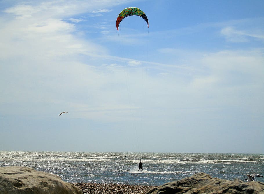 kite, surfer, surf, water, ocean, sport, boarding, board, wave, sea