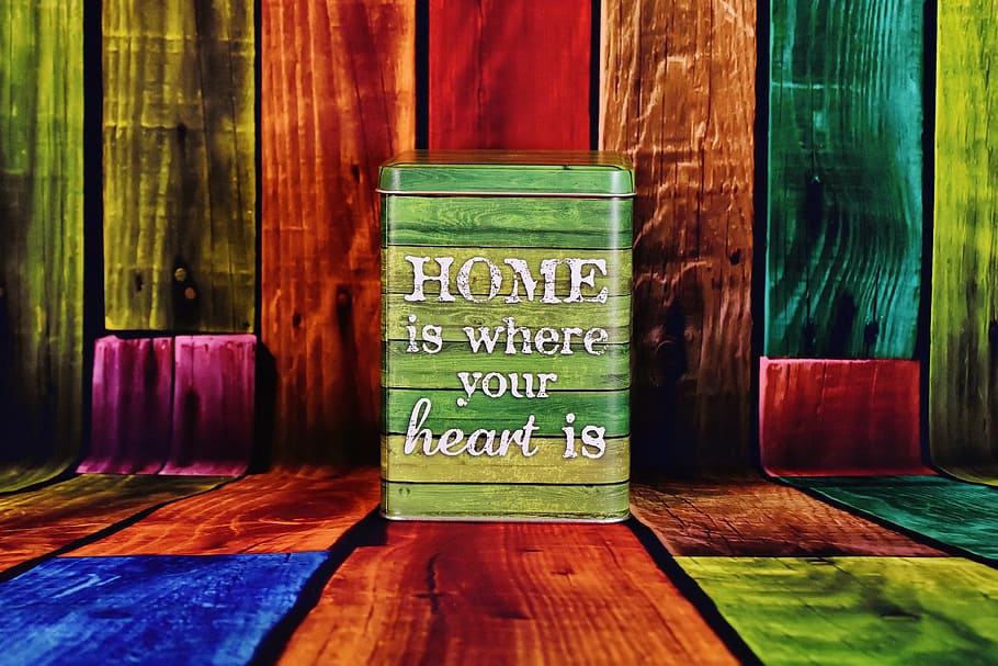 box, sheet, saying, storage, home is where your heart is, background, wood, kunterbunt, wood - Material, western script