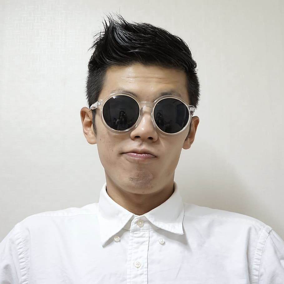 Photo, Inspire, Asian, young man, sunglesses, face, expresion, shirt, white, hairstyle