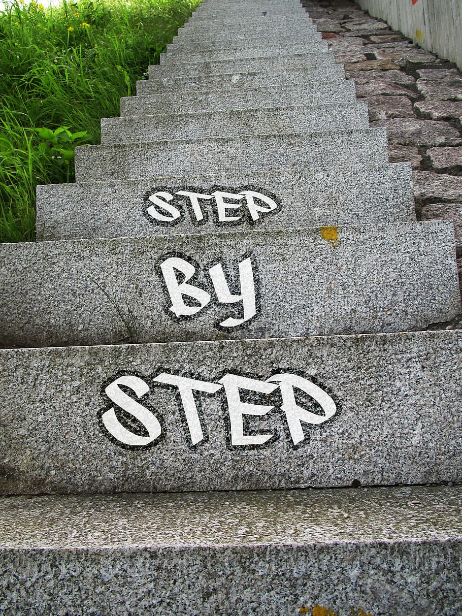 escadas de concreto cinza, sucesso, gradual, carreira, escadas, gradualmente, subir, etapas, passo a passo, hesitantemente