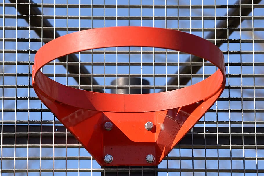 basketball hoop, sports, red, metal, built structure, pattern, architecture, day, shape, orange color