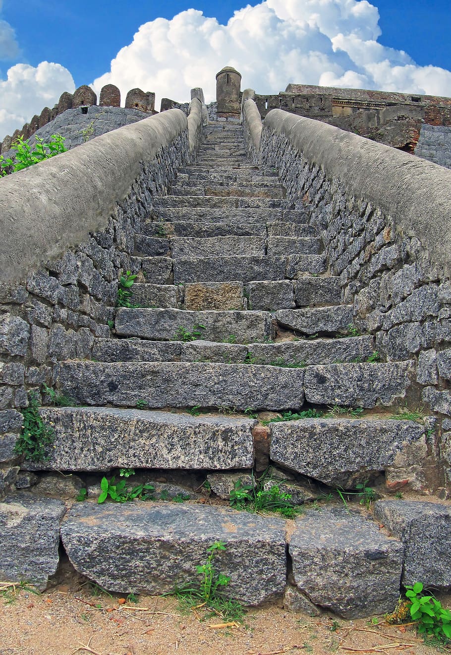 gray stone stair, ancient, stairs, staircase, fortress, india, indian, architecture, medieval, abandoned