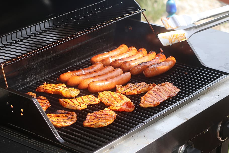 barbecue, summer, sausage, grill, bratwurst, grilling, eat, food, steak, delicious