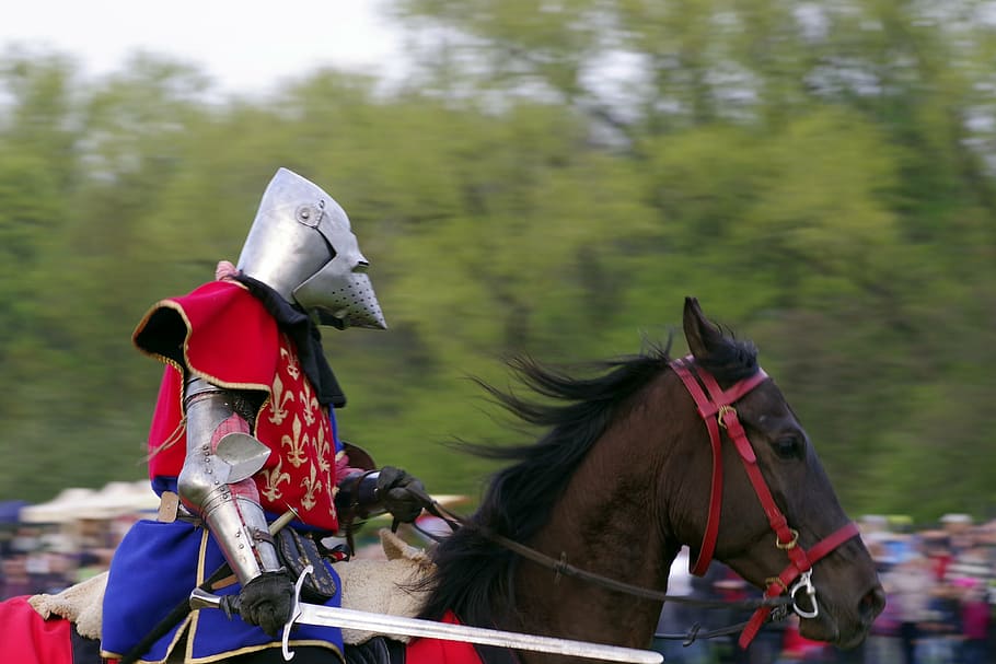 knight, mounted, the horse, visor, knighthood, armor, the middle ages, battle of, sword, fight