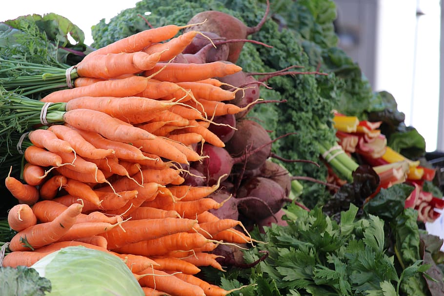 zanahorias, mercado, saludable, producir, cosecha, fresco, mercado de agricultores, tubérculos, vegetales, alimentos y bebidas
