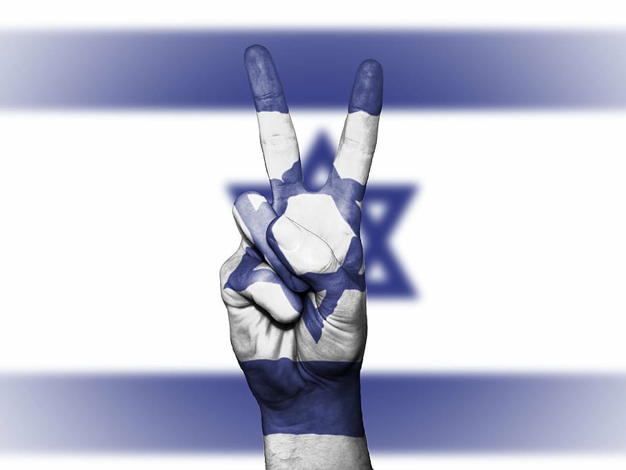 white, blue, flag, peace sign, israel, peace, hand, nation, background, banner