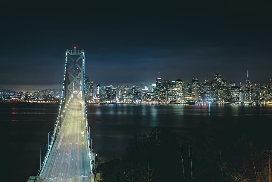 in san,  san francisco, night, Bridge, San Francisco, at night, urban, city, uSA, cityscape