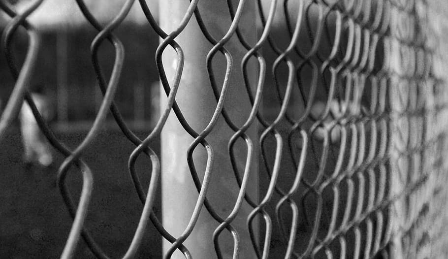 Fence, Black And White, Trap, chainlink fence, metal, safety, protection, sport, baseball - sport, pattern