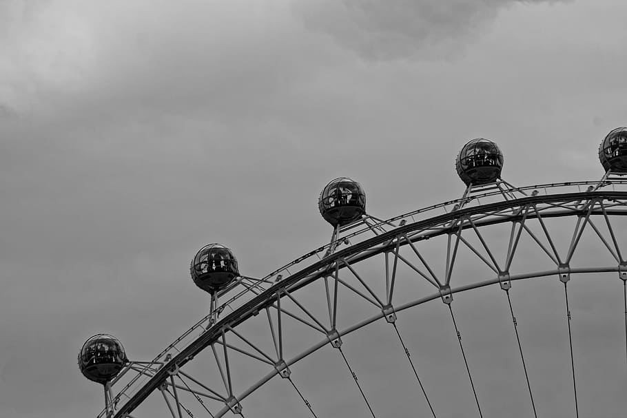 london eye, london, ferris wheel, united kingdom, england, places of interest, sky, low angle view, amusement park ride, amusement park