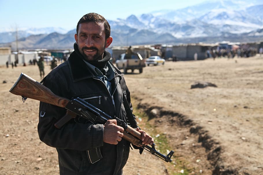 man, carrying, ak-47, daytime, army, weapon, afghani, rebel, war, dangerous