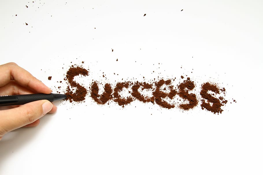 success text, coffee, success, arts, business, office, communication, people, work, cup