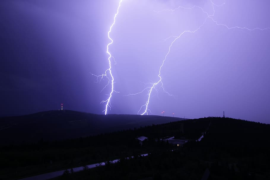 Destello, tormenta eléctrica, Keilberg, Fichtelberg, noche, naturaleza, cielo, clima, destello de un rayo, banco