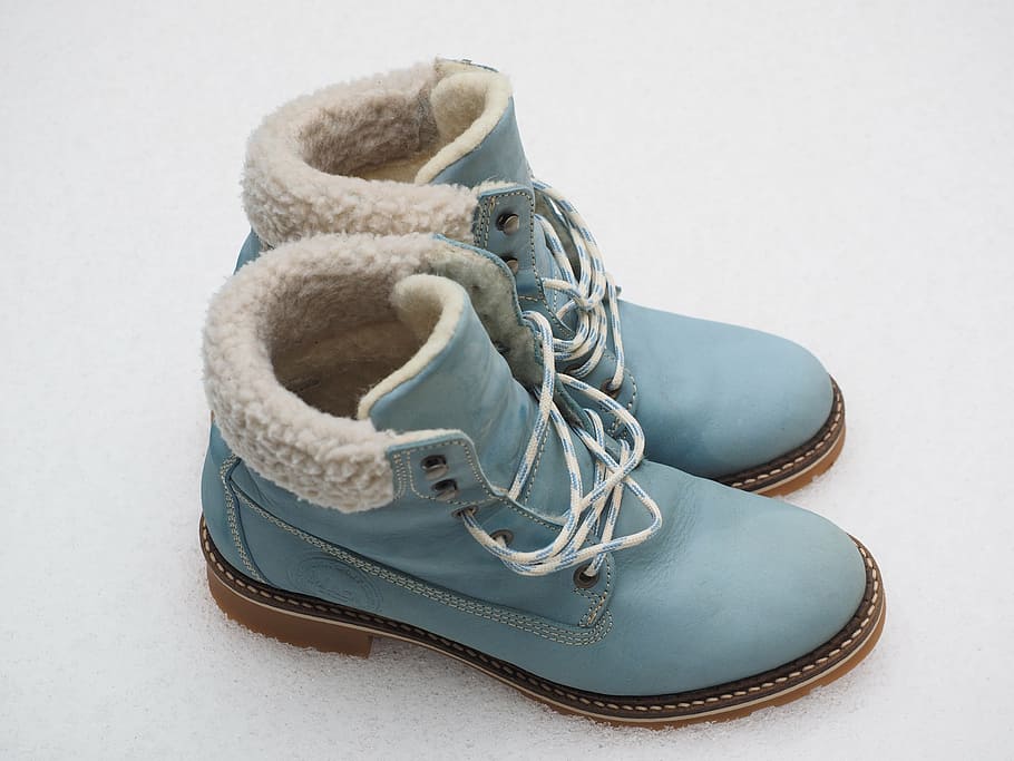 blue-and-white leather work boots, shoes, winter boots, leather boots, boots, warm, clothing, fed, blue, light blue