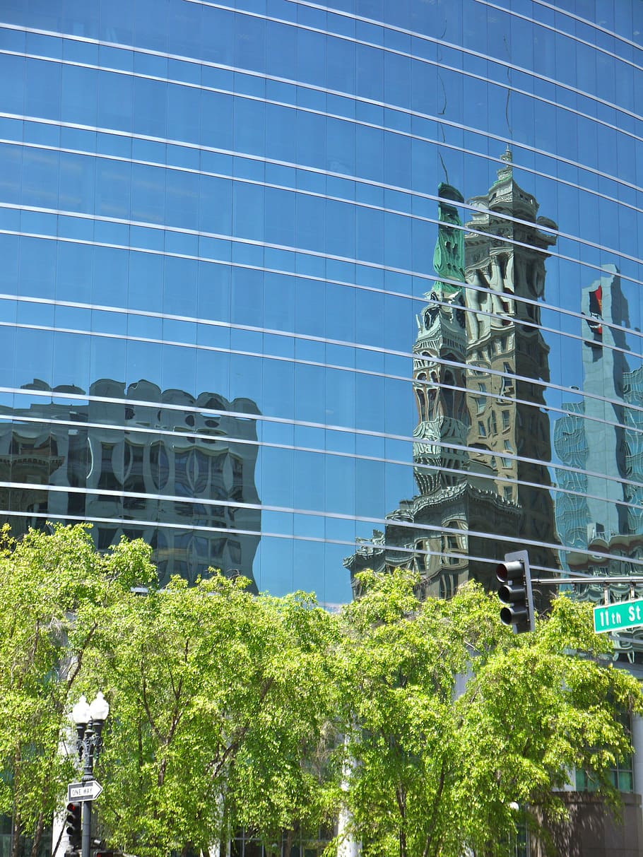 Oakland, Pencakar Langit, Cermin, refleksi, penglihatan, amerika serikat, arsitektur, bangunan, eksterior bangunan, di luar ruangan