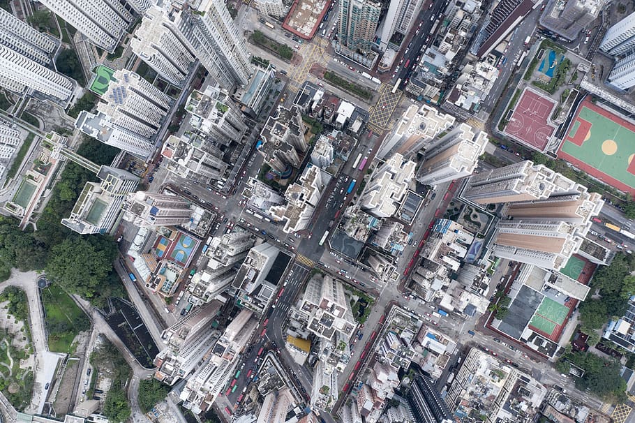 city, landscape, buildings, street, aerial, hong kong, town, top view, hongkong, skyscraper