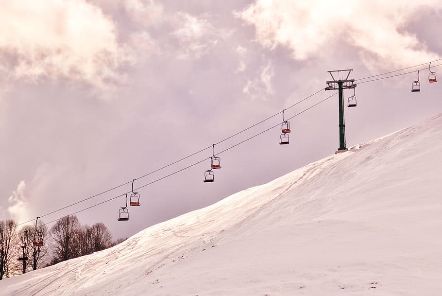 Chairlift, Ski, White, Mountain, Sky, white, mountain, lift, nature, sport, snow