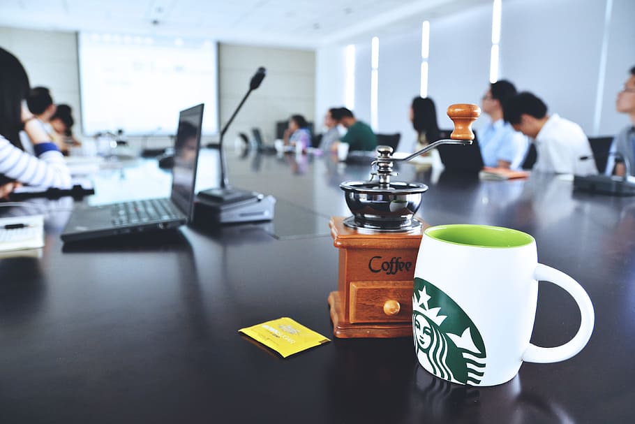 office meeting, presentation, coffee cup, Office, meeting, food/Drink, business, coffee, marketing, work