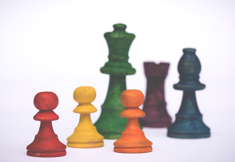 pawns, rainbow colors, colorful, pawn, board game, colors, chess pieces, leisure games, game, chess