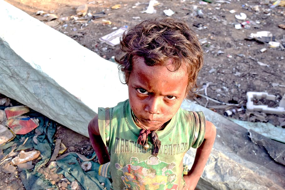 子供, 貧しい人々, スラム街, インド, 若い, 貧しい子供たち, 肖像画, 貧困, 少年, 人々