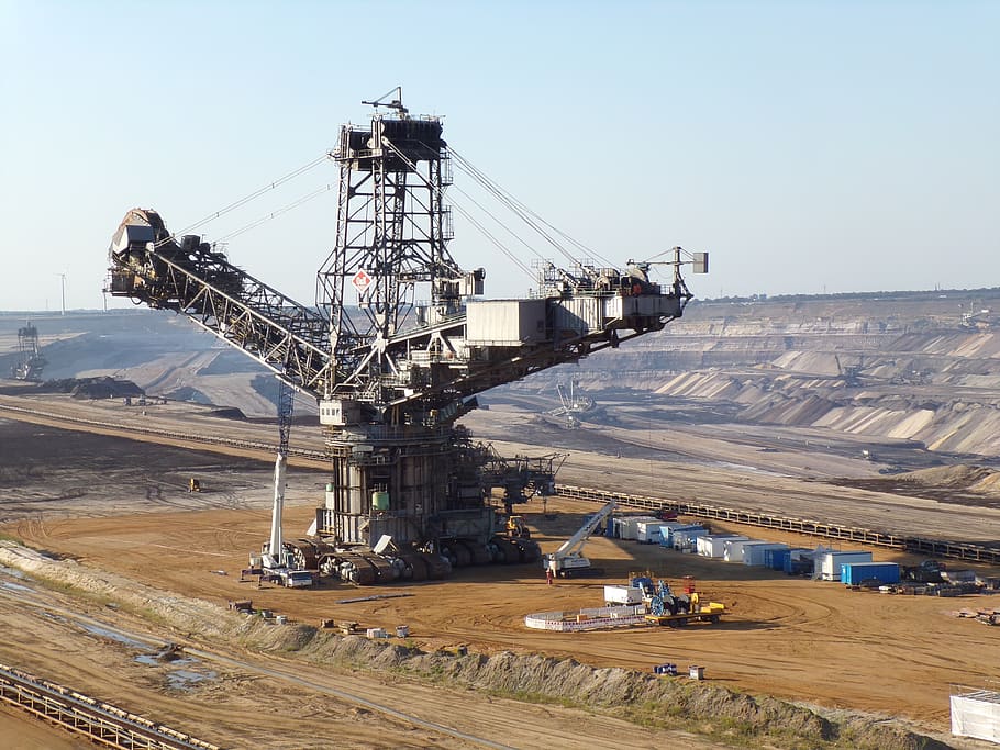 brown coal, open pit mining, nature, mining, bucket wheel excavators, garzweiler, industry, sky, fuel and power generation, machinery