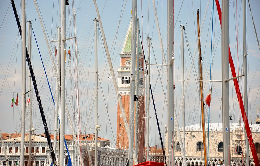 Venice, St Mark'S, S, Boats, Campanile, boats and campanile, nautical vessel, mast, sailboat, water, day