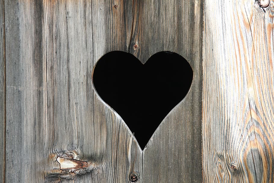 marrón, de madera, tablero, diseño de corazón, corazón, letrina, puerta del inodoro, puerta de madera, amor, corazón de madera