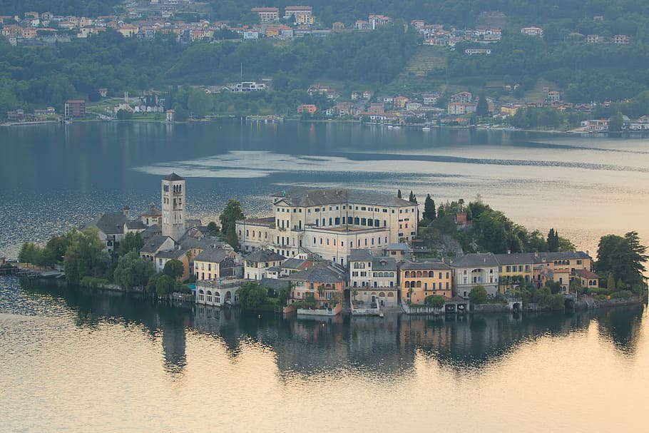 gothic, house, island, waters, big city, panoramic, city, river, orta san giulio, landscape