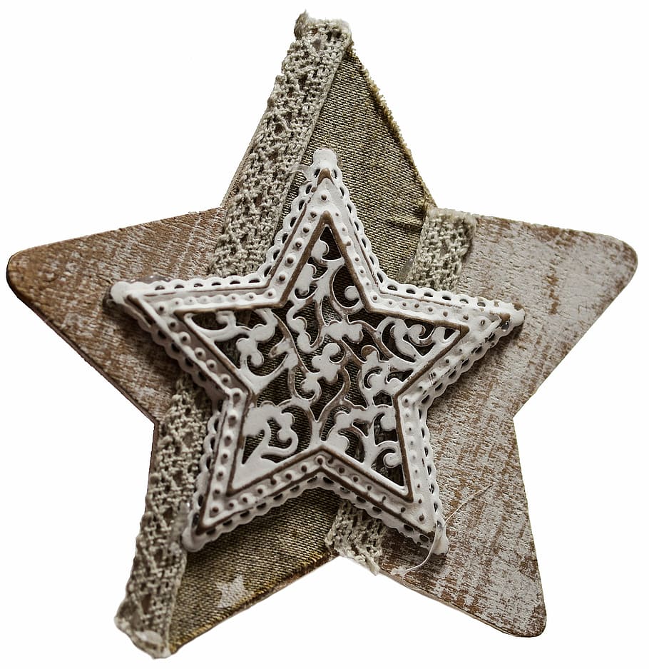 white, brown, star wall decor, star, vintage, decoupage, wooden, lace, handmade, retro